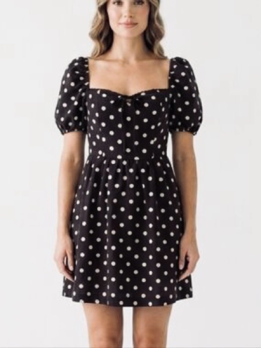 Camila Coelho Black and White Polka Dot Puff Sleeve Mini Dress
